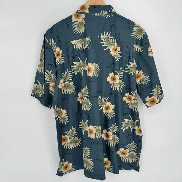 Weekender Mens Blue Hawaiian Floral Fish Print Button Up Shirt Size XL Camp - Picture 3 of 10